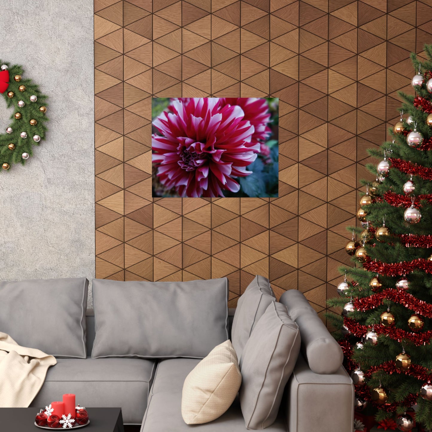 Red and White Dahlia Wall Poster – Botanical Floral Art Print, Cottagecore Summer Bloom Decor