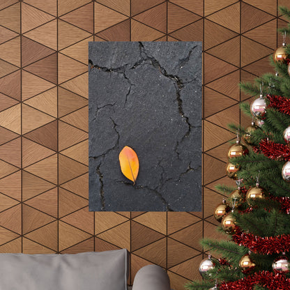 Orange Leaf Against Black Concrete Poster – Minimalist Nature Photography Wall Art