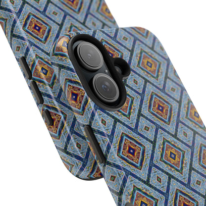 Blue Fusion Tiling Tough Case – Blue Geometric Phone Case, Modern Diamond Pattern Cover, Abstract Tile Design