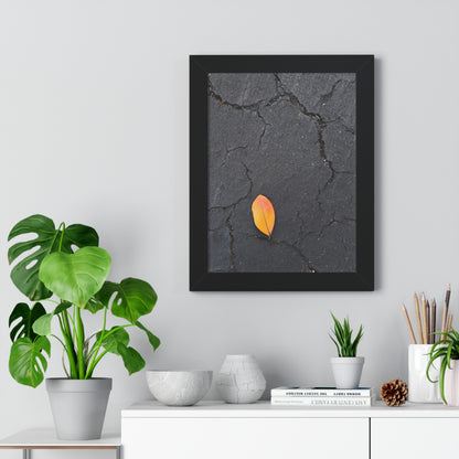 Orange Leaf on Black Concrete Framed Print – Minimalist Autumn Wall Art for Urban and Modern Rustic Decor