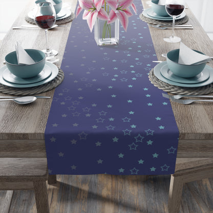 Blue Starfall Table Runner – Celestial Night Sky Decor, Blue Star Table Accent for Dining or Events
