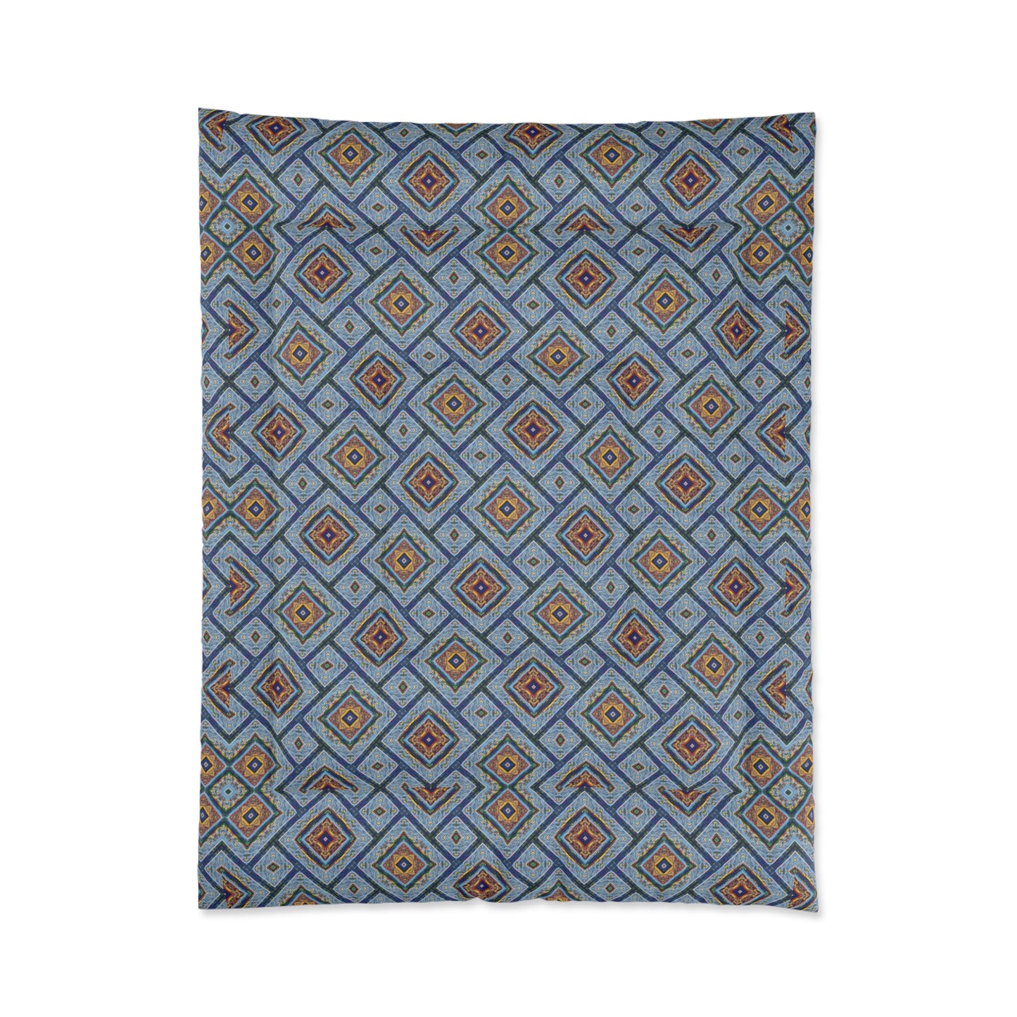 Blue Fusion Tiling Comforter – Blue Geometric Bedding, Modern Tile Pattern, Diamond Design Comforter for Bedroom