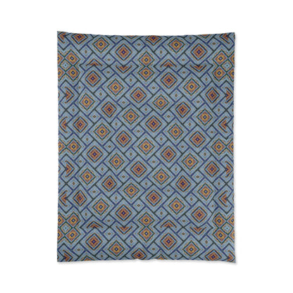Blue Fusion Tiling Comforter – Blue Geometric Bedding, Modern Tile Pattern, Diamond Design Comforter for Bedroom