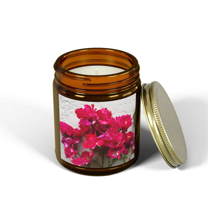 Bougainvillea Against White Stucco Wall Jar Candle – Mediterranean Floral Photo Candle for Elegant Home Decor
