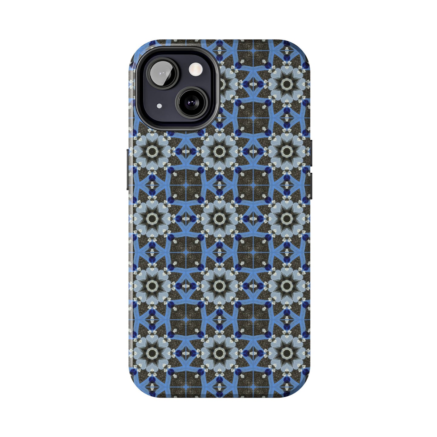 Blue Quilt Pattern Phone Case – Geometric Floral Protective Cover for iPhone & Android Models