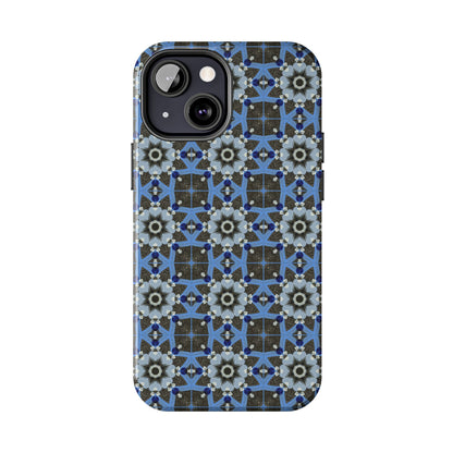 Blue Quilt Pattern Phone Case – Geometric Floral Protective Cover for iPhone & Android Models