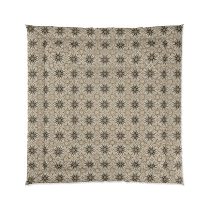 Desert Suns Comforter – Boho Sunburst Bedding, Beige Neutral Tones Mandala Design
