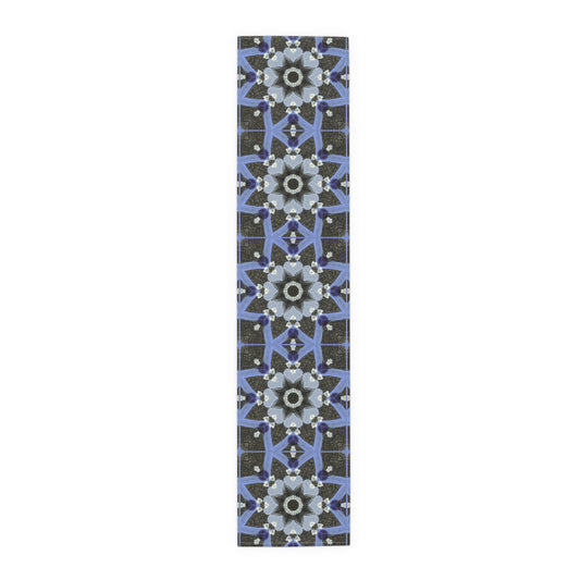 Blue Quilt Pattern Table Runner – Quilted Patchwork Cotton Runner, Vintage Tile Dining Decor