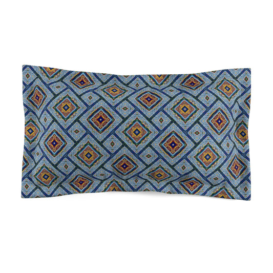 Blue Fusion Tiling Pillow Sham – Blue Geometric Diamond Design, Modern Tile Pattern Pillow Cover