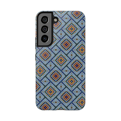 Blue Fusion Tiling Tough Case – Blue Geometric Phone Case, Modern Diamond Pattern Cover, Abstract Tile Design