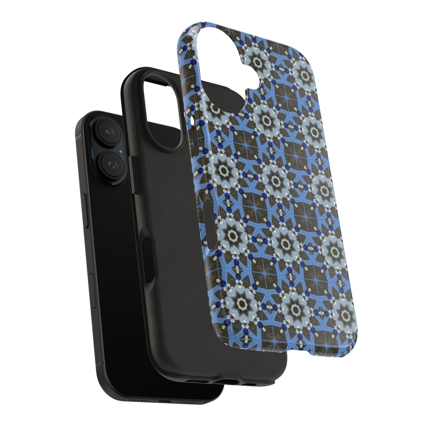 Blue Quilt Pattern Phone Case – Geometric Floral Protective Cover for iPhone & Android Models