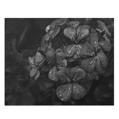 Geranium After a Light Rain Puzzle – Black and White Floral Photography Jigsaw Puzzle for Adults and Teens, Modern Botanical Gift Idea