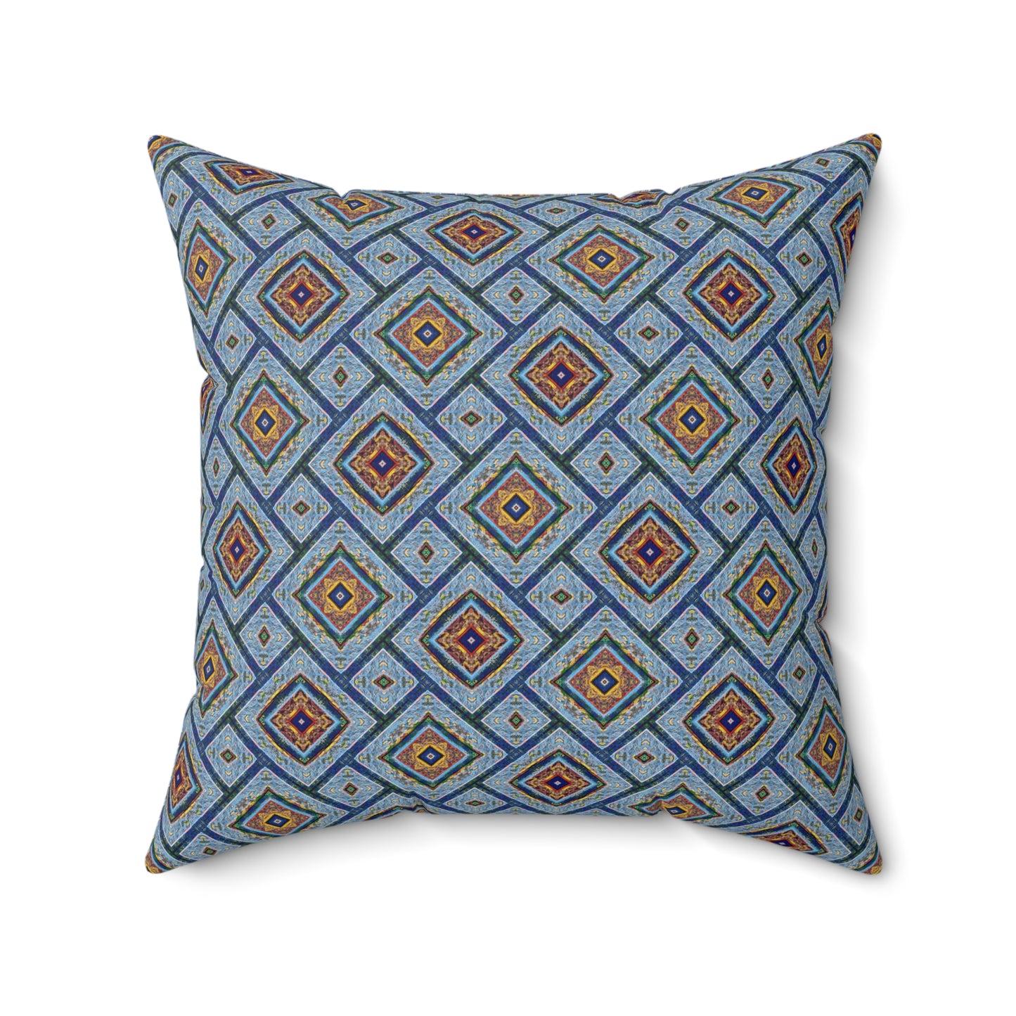 Blue Fusion Tiling Decorative Pillow – Blue Geometric Throw, Diamond Pattern Accent Pillow for Home Decor