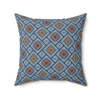 Blue Fusion Tiling Decorative Pillow – Blue Geometric Throw, Diamond Pattern Accent Pillow for Home Decor