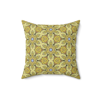 Retro Yellow Flowers Decorative Square Pillow – Geometric Floral Accent Pillow for Modern Decor
