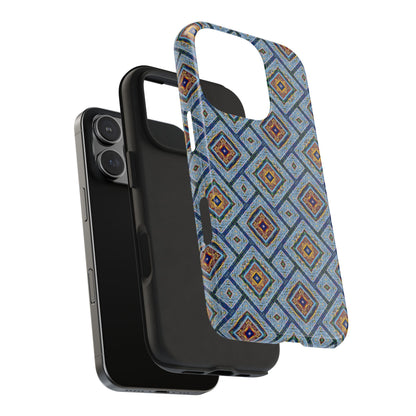 Blue Fusion Tiling Tough Case – Blue Geometric Phone Case, Modern Diamond Pattern Cover, Abstract Tile Design