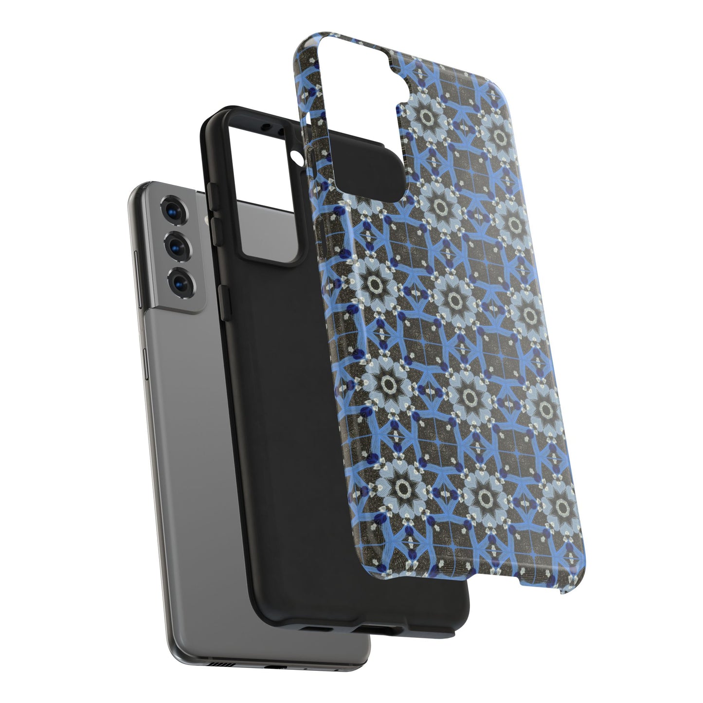 Blue Quilt Pattern Phone Case – Geometric Floral Protective Cover for iPhone & Android Models