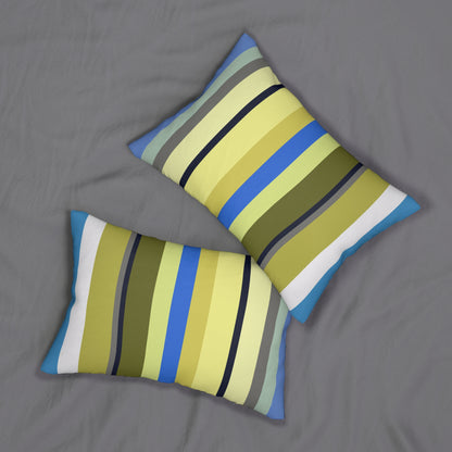 Blue Yellow and Brown Stripes Lumbar Pillow – Colorful Modern Accent Pillow for Sofa or Bedroom Decor