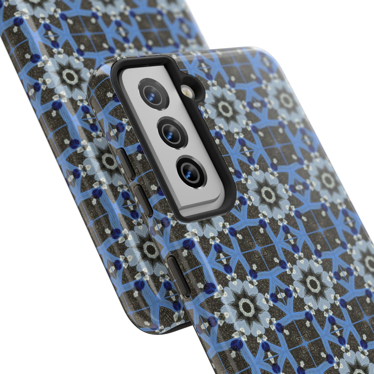 Blue Quilt Pattern Phone Case – Geometric Floral Protective Cover for iPhone & Android Models