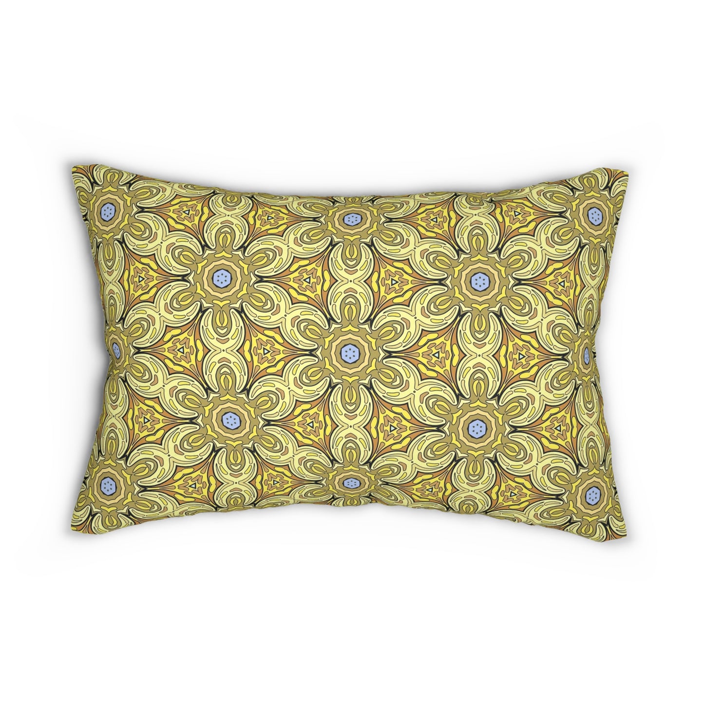 Retro Yellow Flowers Lumbar Pillow – Geometric Floral Decorative Pillow for Living Room or Bedroom