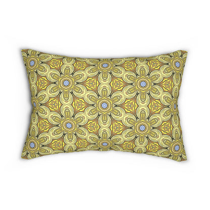 Retro Yellow Flowers Lumbar Pillow – Geometric Floral Decorative Pillow for Living Room or Bedroom