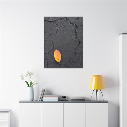 Orange Leaf Against Black Concrete Minimalistic Canvas Print – Contemporary Nature Photography Wall Art