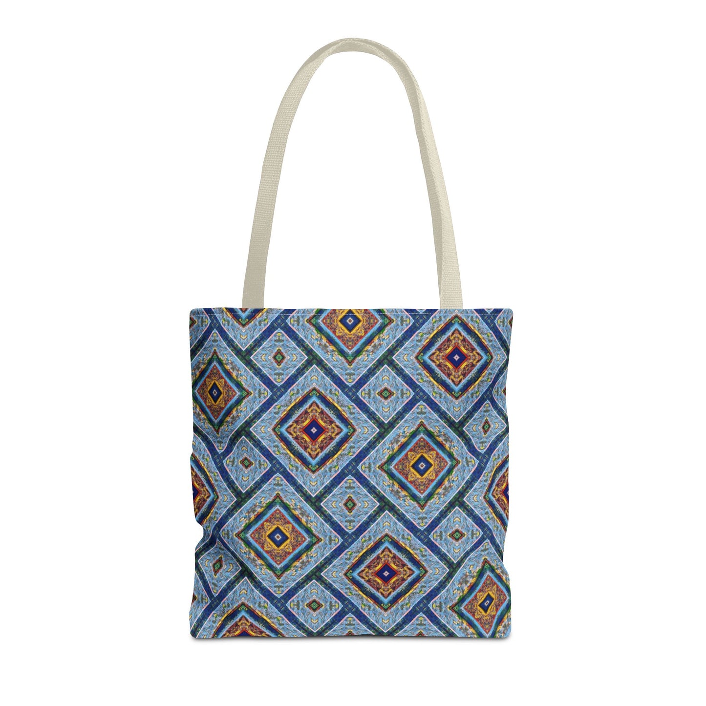 Blue Fusion Tiling Tote Bag – Blue Geometric Canvas, Modern Tile Pattern, Diamond Design Everyday Bag