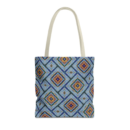 Blue Fusion Tiling Tote Bag – Blue Geometric Canvas, Modern Tile Pattern, Diamond Design Everyday Bag