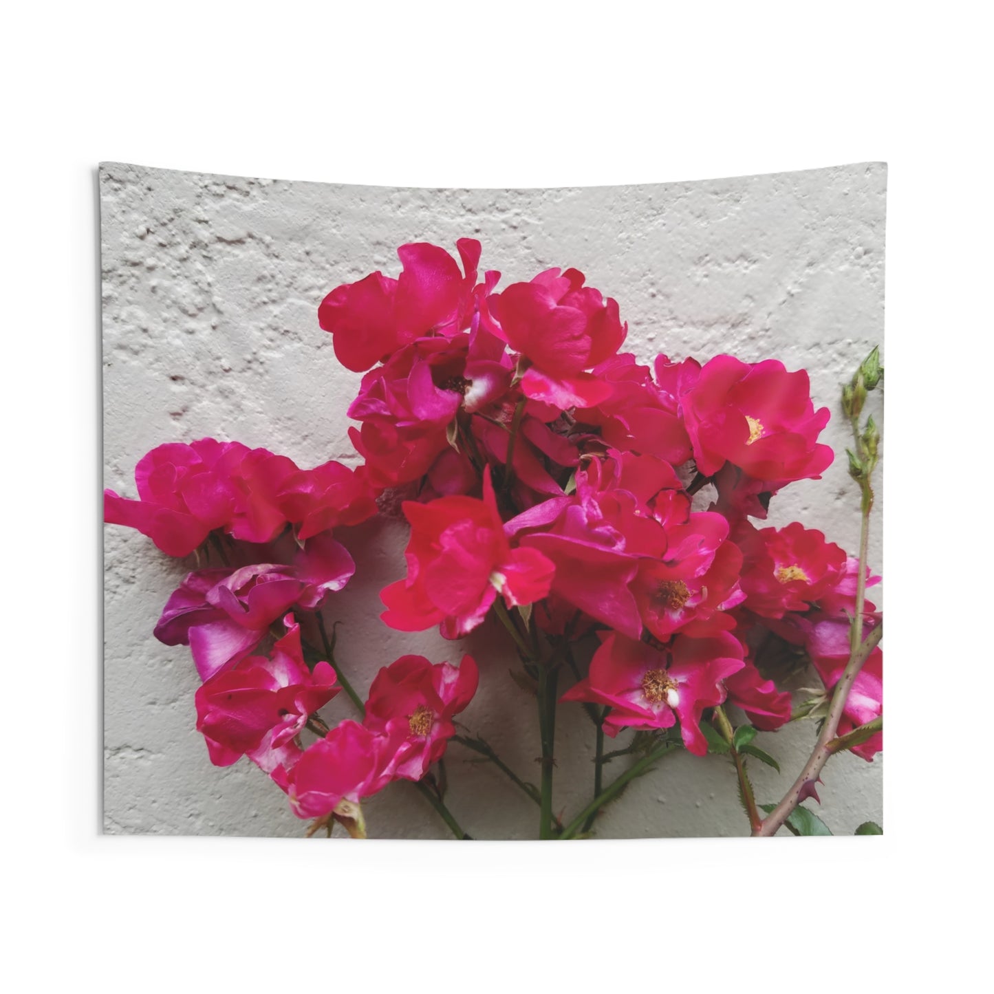 Bougainvillea Against White Stucco Wall Tapestry – Mediterranean Floral Decor, Summer Bloom Wall Hanging