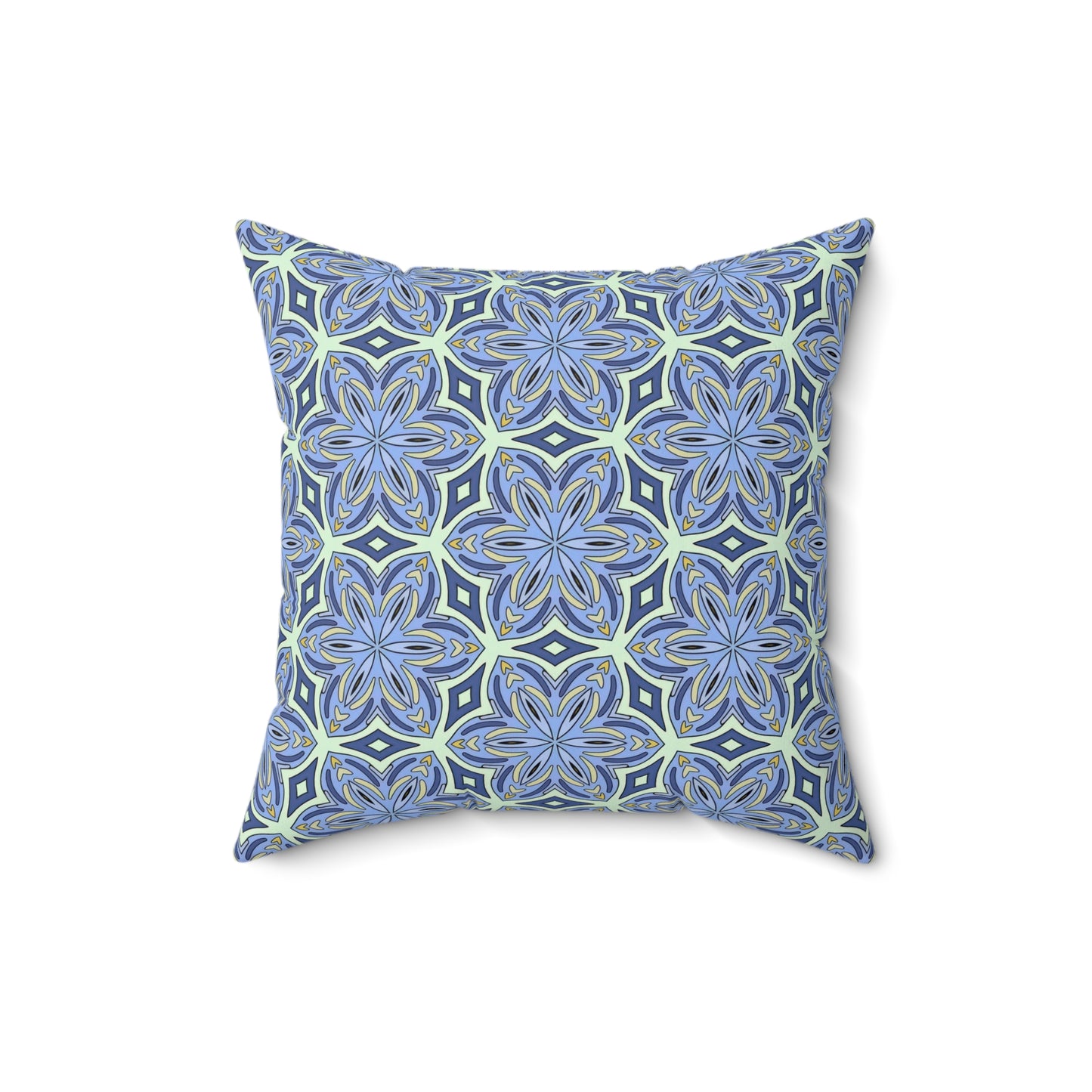 Pale Cornflower Blue and Yellow Decorative Square Pillow – Geometric Floral Throw Pillow