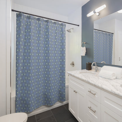 Pale Cornflower Blue and Yellow Shower Curtain – Elegant Floral Botanical Bathroom Decor for a Serene Oasis