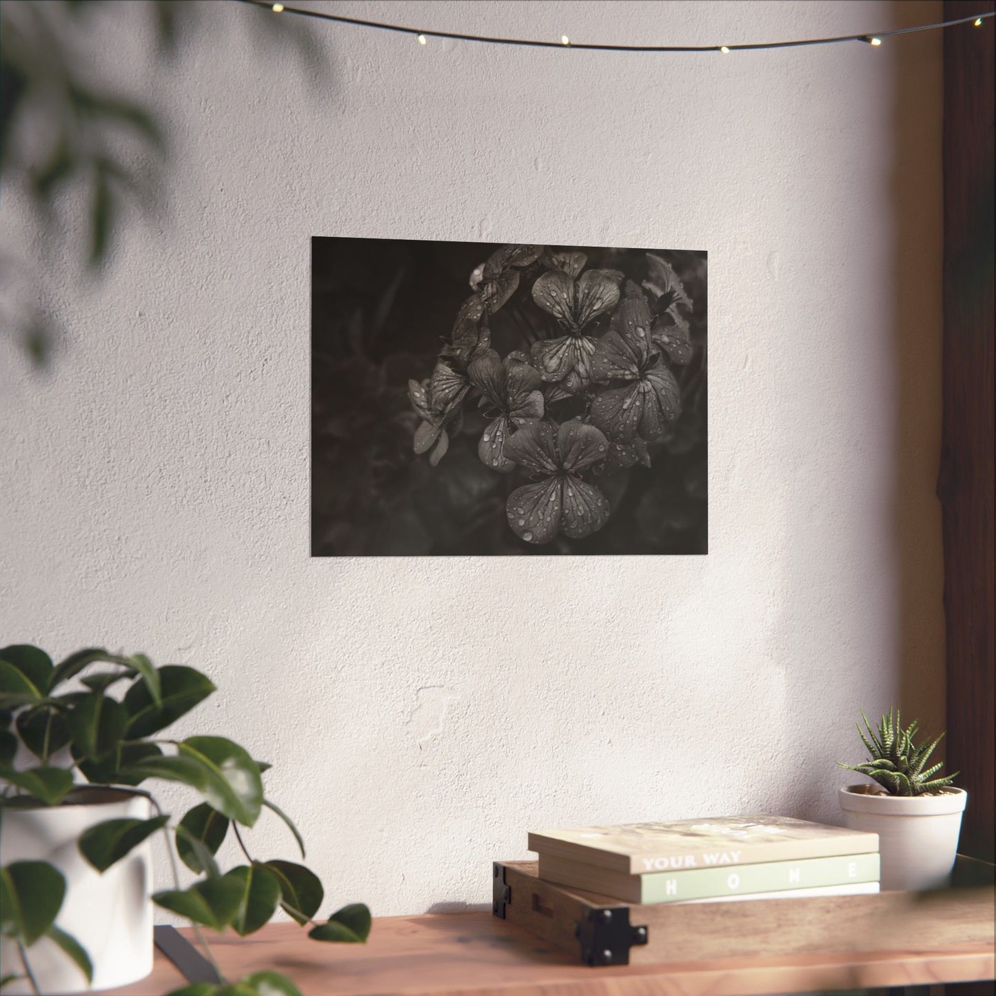 Geranium After a Light Rain Poster Print – Moody Botanical  Black and White Floral Photography Wall Art