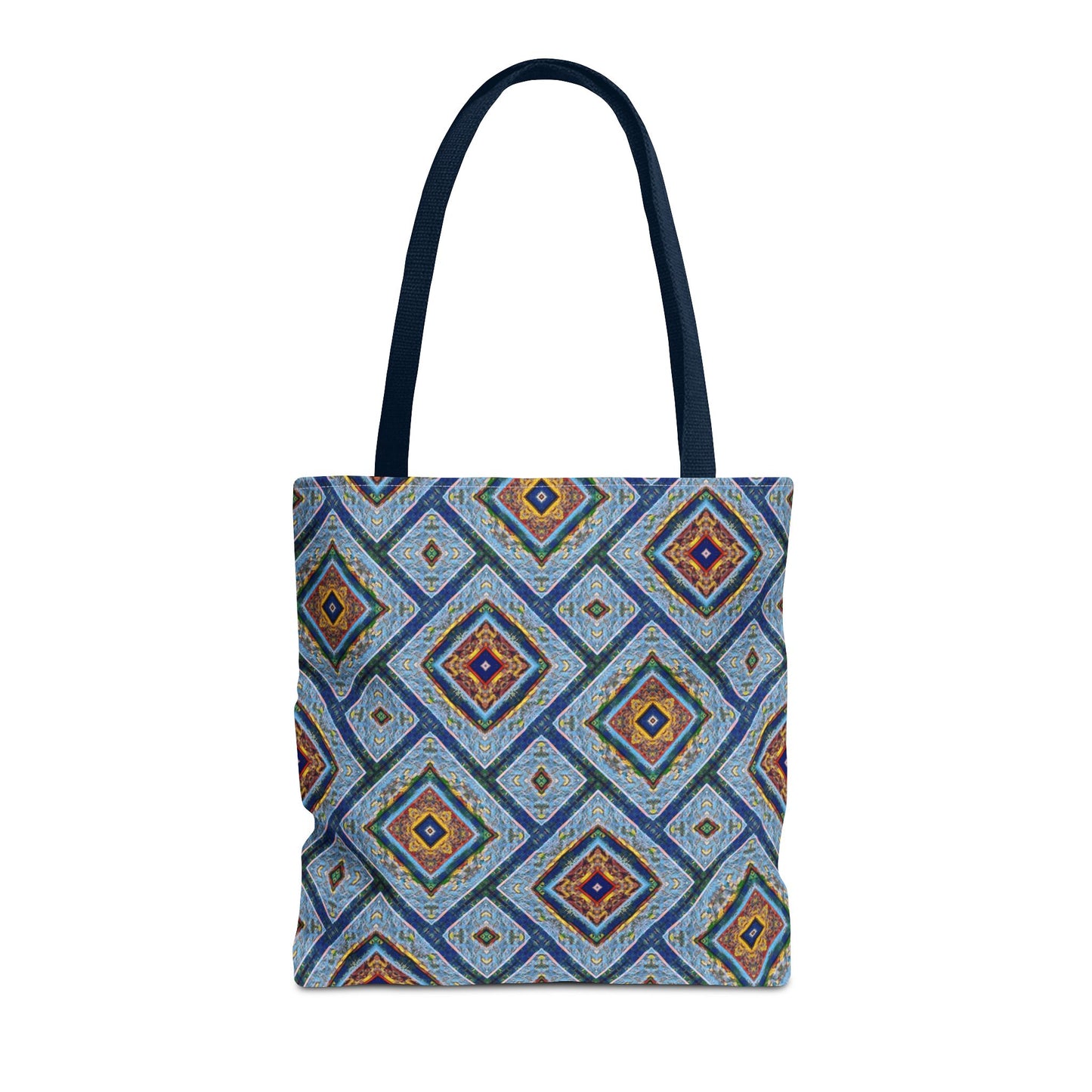 Blue Fusion Tiling Tote Bag – Blue Geometric Canvas, Modern Tile Pattern, Diamond Design Everyday Bag