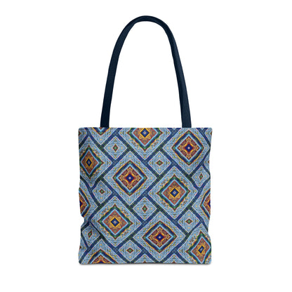 Blue Fusion Tiling Tote Bag – Blue Geometric Canvas, Modern Tile Pattern, Diamond Design Everyday Bag