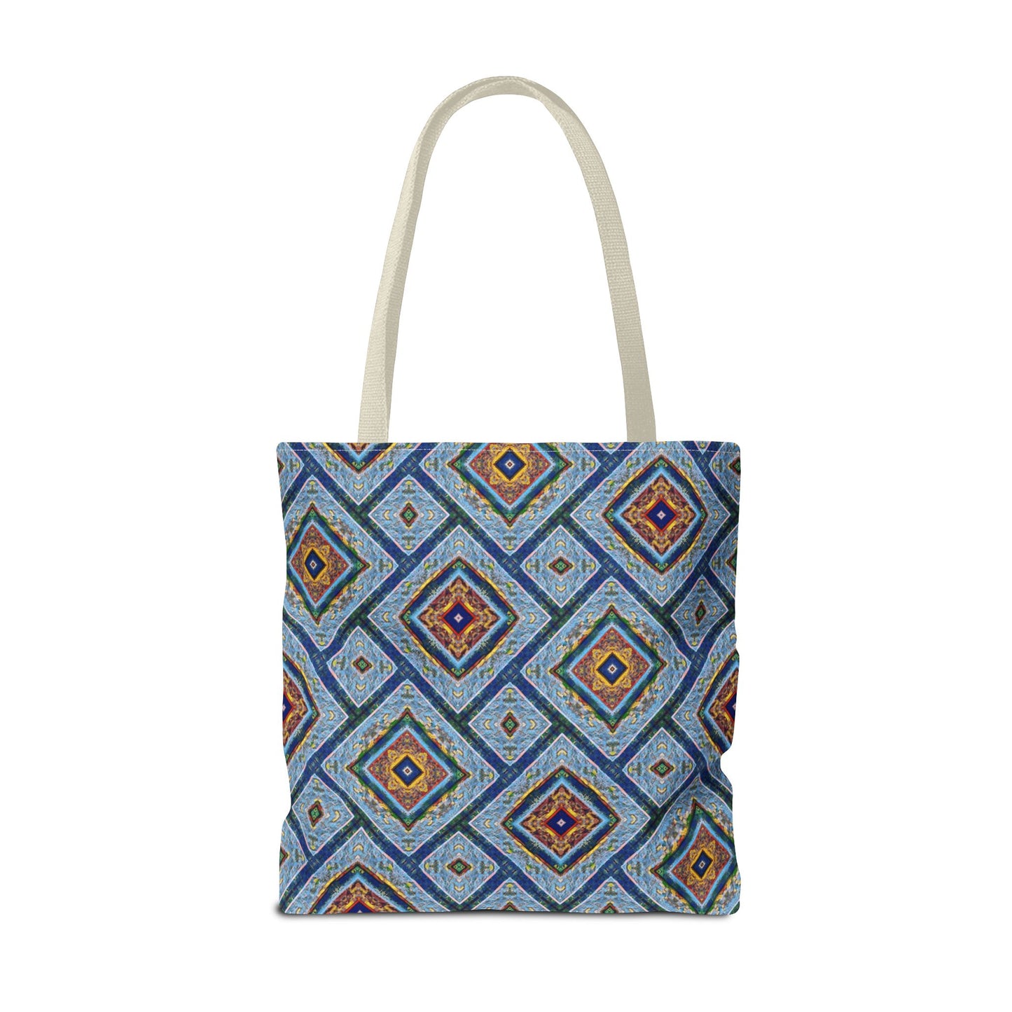 Blue Fusion Tiling Tote Bag – Blue Geometric Canvas, Modern Tile Pattern, Diamond Design Everyday Bag