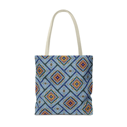 Blue Fusion Tiling Tote Bag – Blue Geometric Canvas, Modern Tile Pattern, Diamond Design Everyday Bag