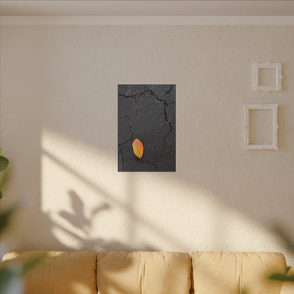 Orange Leaf Against Black Concrete Minimalistic Canvas Print – Contemporary Nature Photography Wall Art