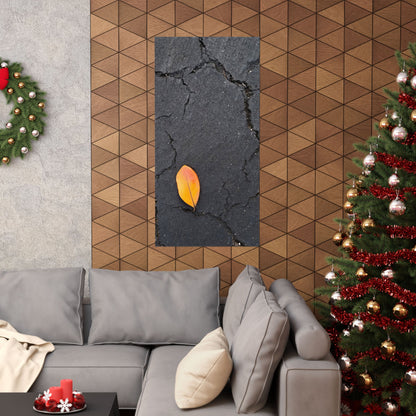 Orange Leaf Against Black Concrete Poster – Minimalist Nature Photography Wall Art