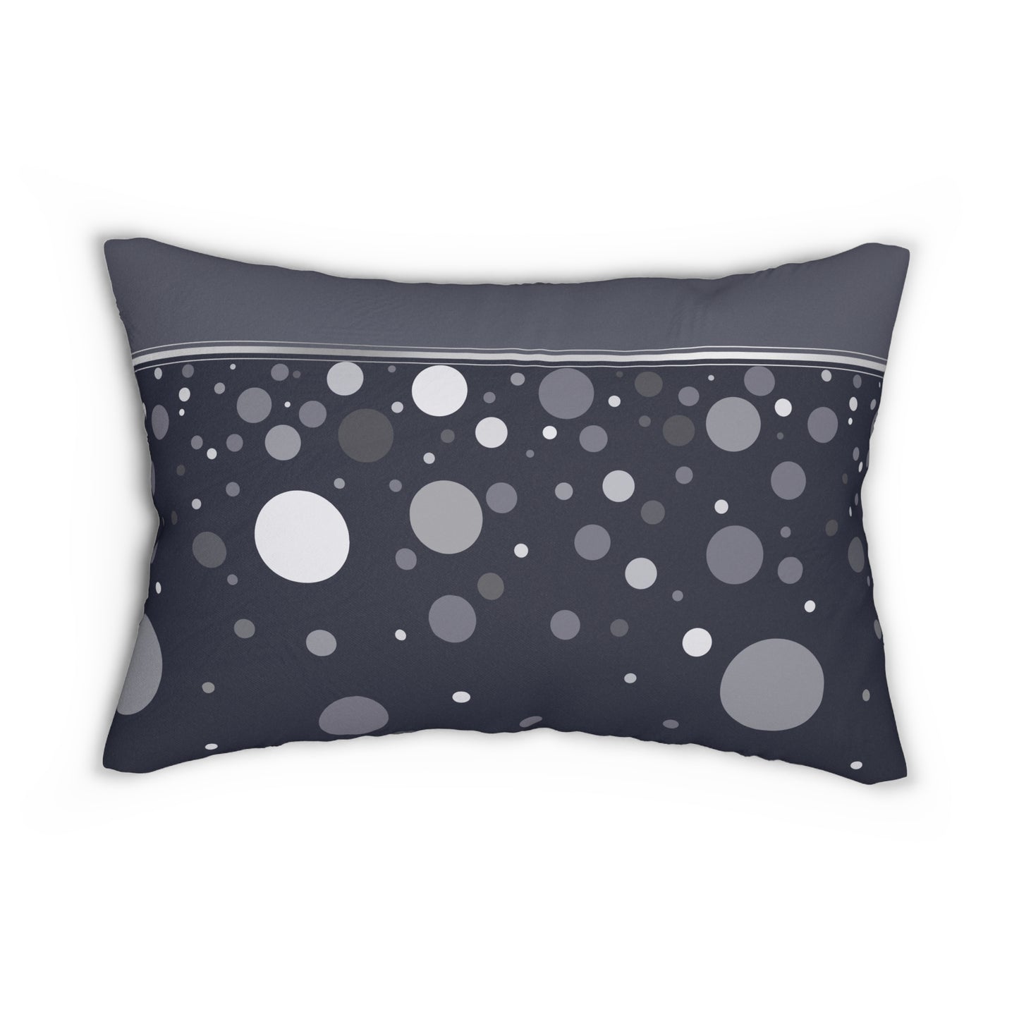 Dark Polka Dot Lumbar Pillow – Modern Abstract Black and Gray Circle Cushion for Minimalist or Space-Inspired Decor