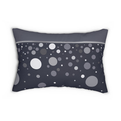 Dark Polka Dot Lumbar Pillow – Modern Abstract Black and Gray Circle Cushion for Minimalist or Space-Inspired Decor