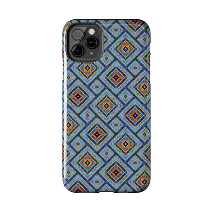 Blue Fusion Tiling Tough Case – Blue Geometric Phone Case, Modern Diamond Pattern Cover, Abstract Tile Design
