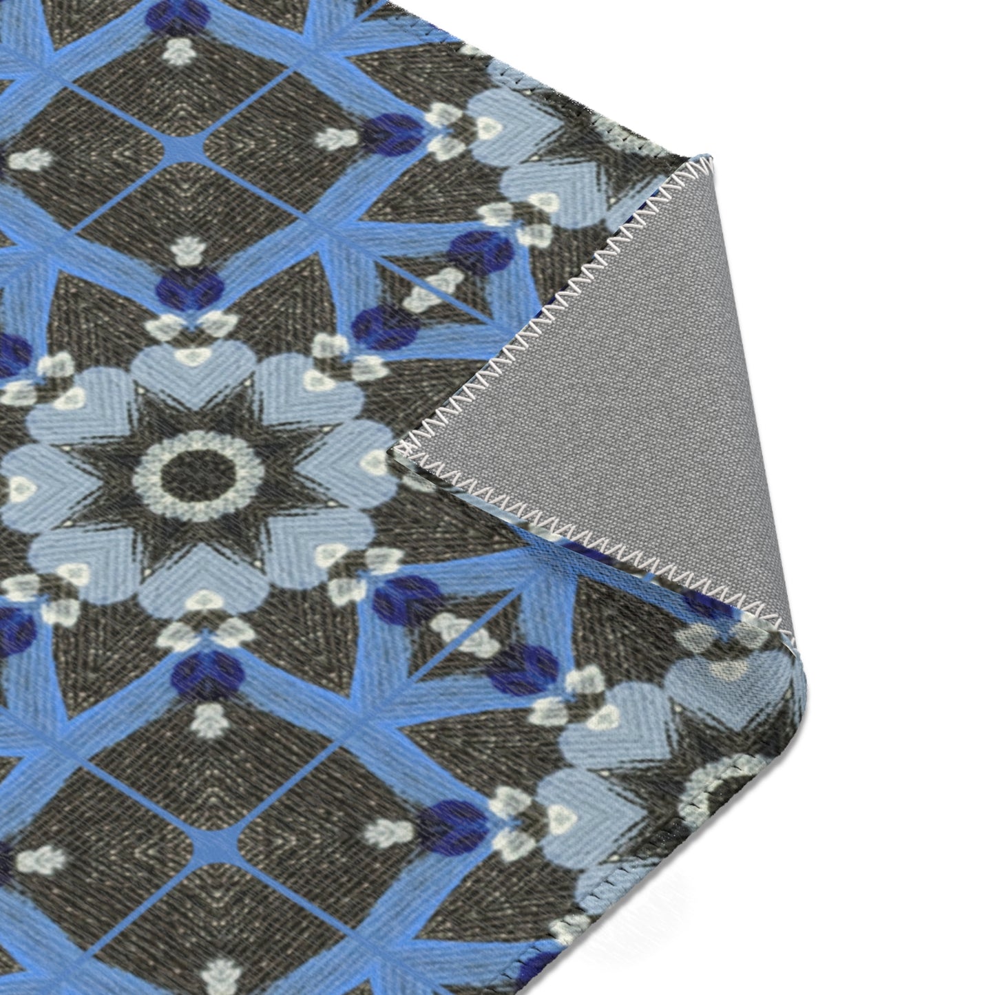 Blue Quilt Pattern Area Rug – Quilted Geometric Floor Mat, Patchwork Vintage Tile Living Room Accent