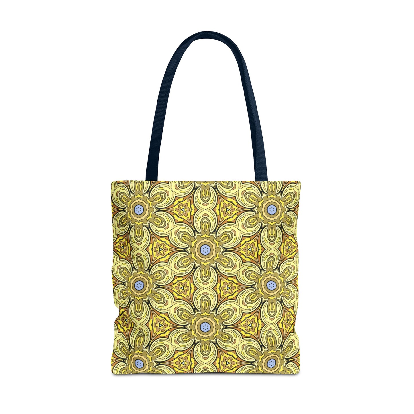Retro Yellow Flowers Tote Bag – Geometric Floral Pattern Reusable Shopping Bag