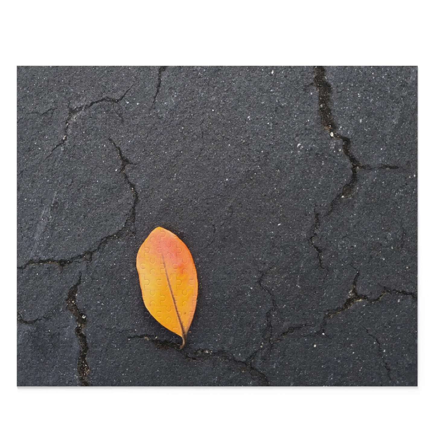 Orange Leaf on Black Concrete Puzzle – Moody Autumn Jigsaw for Minimalist Fall Decor and Nature Lovers