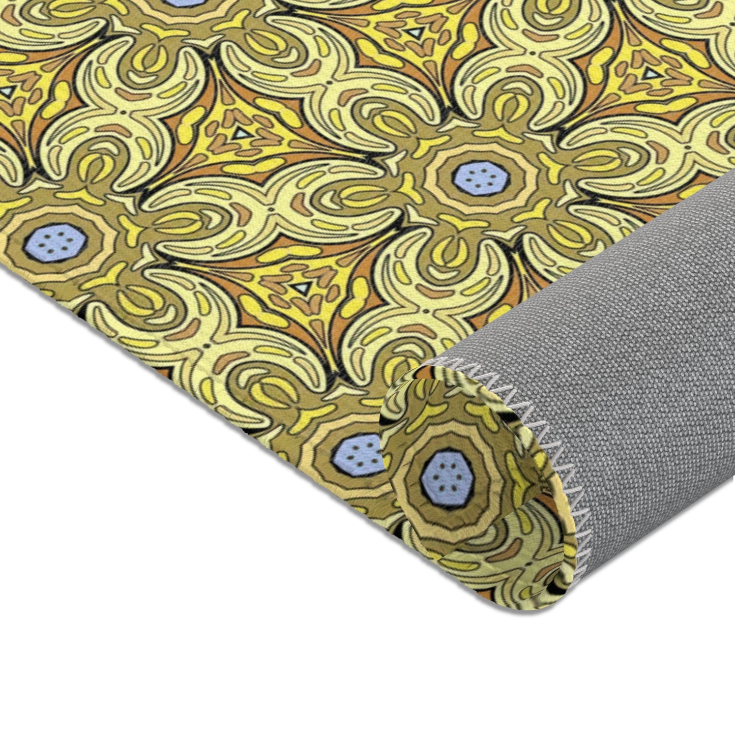 Retro Yellow Flowers Area Rug – Colorful Geometric Floral Rug for Modern Home Decor