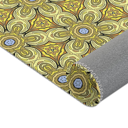 Retro Yellow Flowers Area Rug – Colorful Geometric Floral Rug for Modern Home Decor