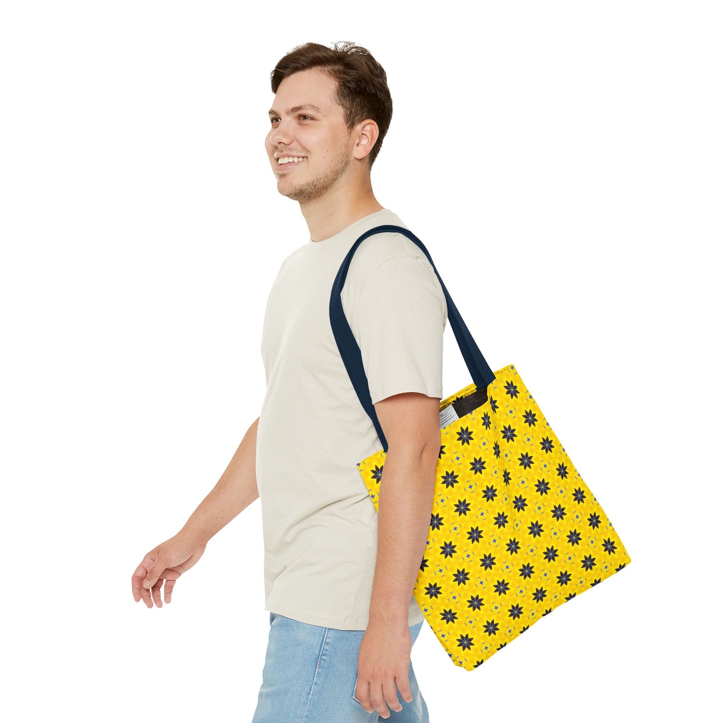 Navy Blue Flowers Tote Bag – Bold Floral Canvas Tote for Boho Chic Style