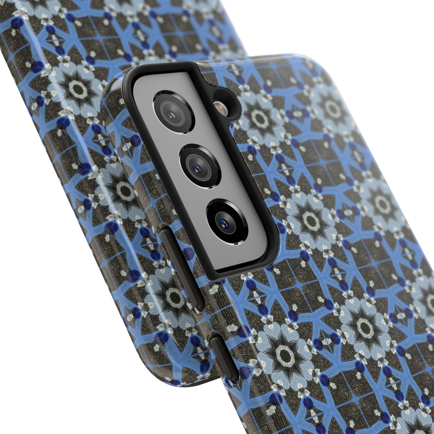 Blue Quilt Pattern Phone Case – Geometric Floral Protective Cover for iPhone & Android Models