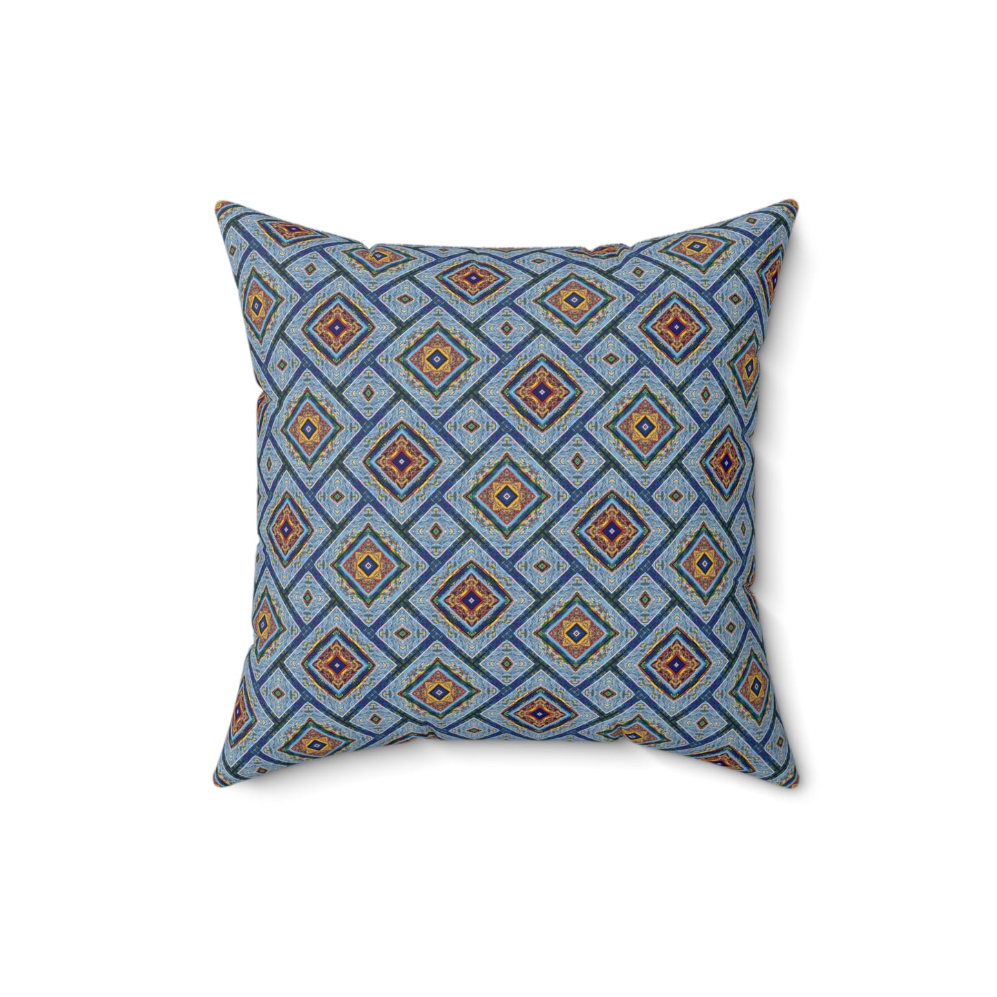 Blue Fusion Tiling Decorative Pillow – Blue Geometric Throw, Diamond Pattern Accent Pillow for Home Decor