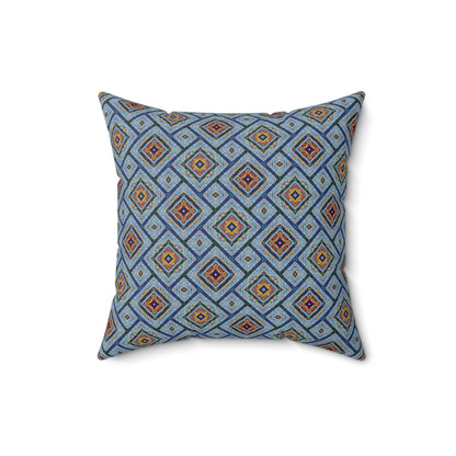 Blue Fusion Tiling Decorative Pillow – Blue Geometric Throw, Diamond Pattern Accent Pillow for Home Decor